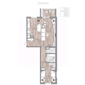 2-к квартира, строящийся дом, 64м2, 3/6 этаж