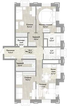 4-к квартира, вторичка, 97м2, 17/21 этаж