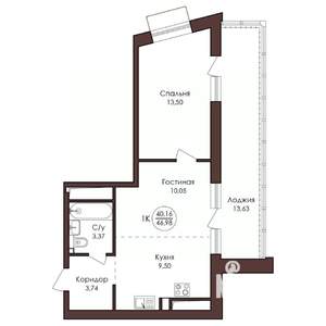 1-к квартира, вторичка, 47м2, 18/23 этаж