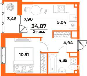 2-к квартира, вторичка, 35м2, 1/10 этаж