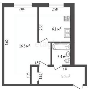 1-к квартира, вторичка, 31м2, 3/5 этаж