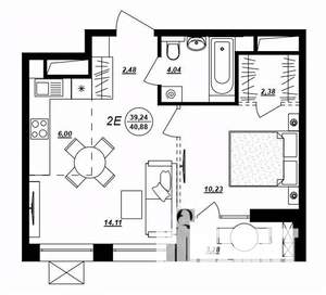 2-к квартира, строящийся дом, 41м2, 11/17 этаж