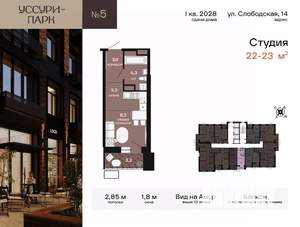 1-к квартира, вторичка, 22м2, 7/24 этаж