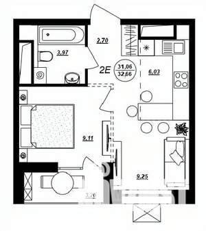 2-к квартира, строящийся дом, 33м2, 11/17 этаж