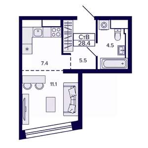Студия квартира, вторичка, 28м2, 22/30 этаж
