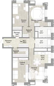 4-к квартира, вторичка, 103м2, 10/21 этаж