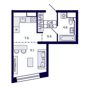 Студия квартира, строящийся дом, 29м2, 16/30 этаж