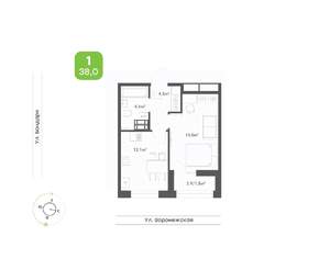 1-к квартира, вторичка, 38м2, 4/9 этаж