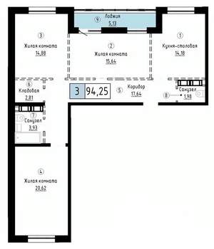 3-к квартира, вторичка, 94м2, 8/23 этаж