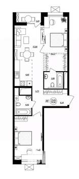 3-к квартира, строящийся дом, 77м2, 9/17 этаж