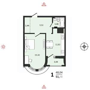 1-к квартира, вторичка, 51м2, 11/25 этаж