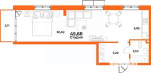 Студия квартира, вторичка, 46м2, 2/10 этаж