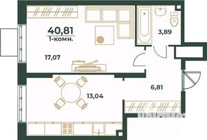1-к квартира, вторичка, 41м2, 16/24 этаж