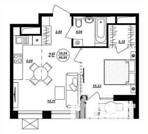2-к квартира, строящийся дом, 41м2, 5/17 этаж