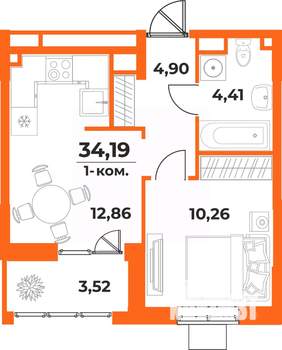 1-к квартира, вторичка, 34м2, 8/10 этаж
