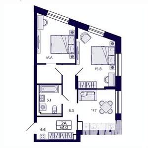 2-к квартира, строящийся дом, 61м2, 9/30 этаж