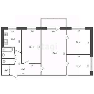 4-к квартира, вторичка, 63м2, 2/5 этаж