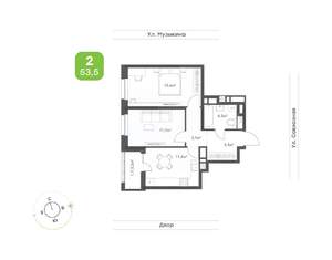 2-к квартира, вторичка, 54м2, 21/23 этаж