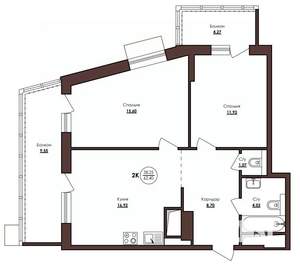 2-к квартира, вторичка, 62м2, 18/23 этаж