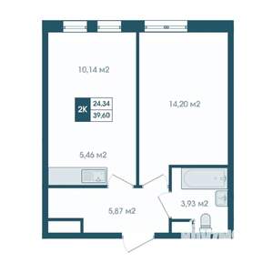 2-к квартира, строящийся дом, 40м2, 15/17 этаж