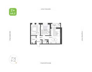 2-к квартира, вторичка, 64м2, 11/12 этаж