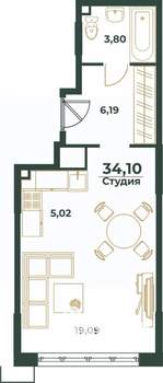 Студия квартира, вторичка, 34м2, 21/24 этаж