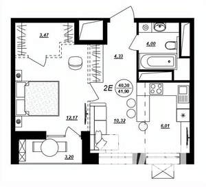 2-к квартира, строящийся дом, 42м2, 4/17 этаж