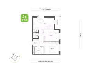 2-к квартира, вторичка, 58м2, 7/16 этаж