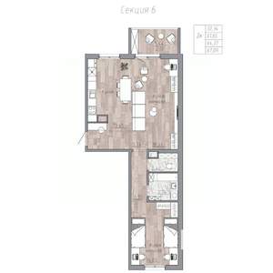 2-к квартира, строящийся дом, 64м2, 6/6 этаж