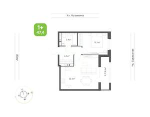 1-к квартира, вторичка, 47м2, 5/9 этаж