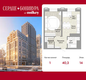 1-к квартира, вторичка, 40м2, 14/21 этаж