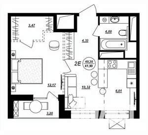 2-к квартира, строящийся дом, 42м2, 13/17 этаж