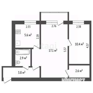 2-к квартира, вторичка, 46м2, 1/5 этаж