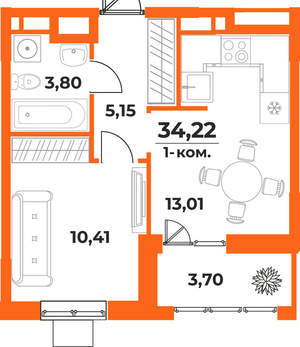 1-к квартира, вторичка, 34м2, 2/10 этаж