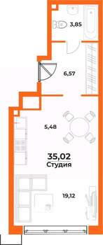Студия квартира, вторичка, 35м2, 6/10 этаж
