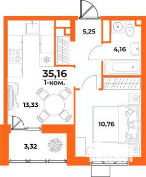 1-к квартира, вторичка, 35м2, 3/10 этаж
