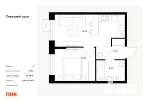1-к квартира, вторичка, 34м2, 10/10 этаж