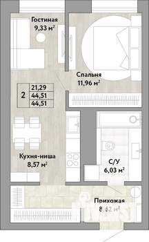 2-к квартира, вторичка, 45м2, 14/22 этаж
