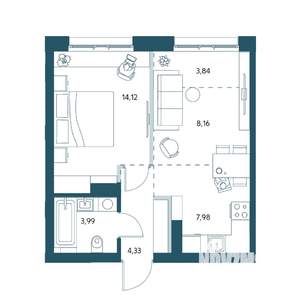 1-к квартира, вторичка, 41м2, 13/25 этаж