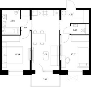 2-к квартира, вторичка, 52м2, 8/10 этаж