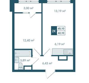 2-к квартира, вторичка, 45м2, 13/15 этаж