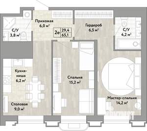 2-к квартира, вторичка, 65м2, 13/21 этаж