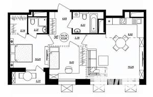 3-к квартира, строящийся дом, 63м2, 12/17 этаж