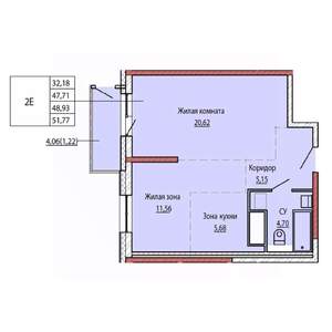 2-к квартира, строящийся дом, 48м2, 21/25 этаж