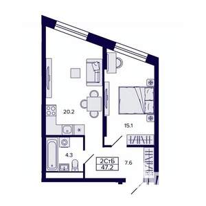 2-к квартира, строящийся дом, 47м2, 6/30 этаж