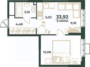 2-к квартира, вторичка, 34м2, 12/24 этаж
