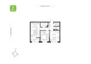 2-к квартира, вторичка, 56м2, 9/9 этаж