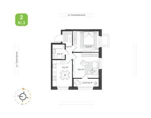 2-к квартира, вторичка, 51м2, 1/20 этаж