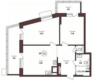 2-к квартира, вторичка, 62м2, 6/23 этаж