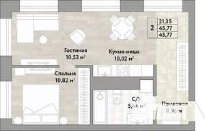 2-к квартира, вторичка, 46м2, 2/22 этаж